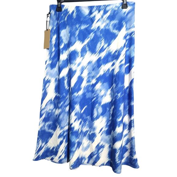 Halogen Bias Cut A-line Skirt In Blue Ivory Brush Wash NWT - Picture 3 of 5